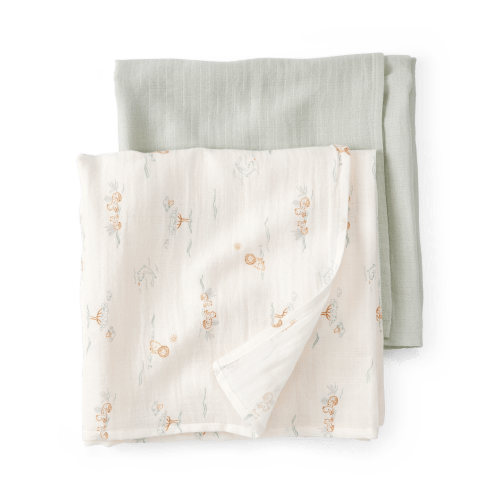 Boys 2-Pack Lion Print Muslin Swaddle Blankets - Green