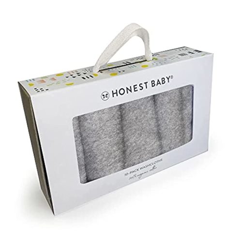 HonestBaby 10-Pack Organic Cotton Baby-Terry Wash Cloths, Gray Heather, One Size - 10-pack Gray Heather