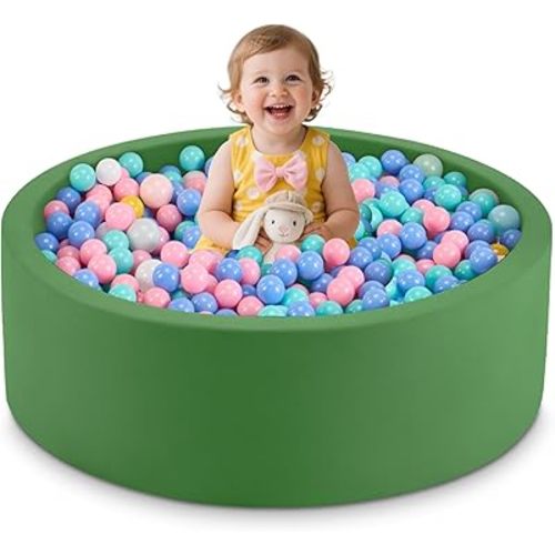 35.4" x 11.8" Foam Ball Pit for Toddlers, Baby Round Balls Pool for Babies 1-3, Kids Play Ball Pits for Boys and Girls, Balls Not Included, Green