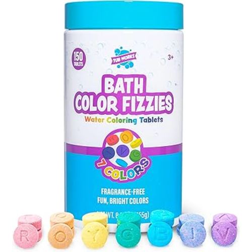 Tub Works® Bath Color Fizzies, 150 Count | Nontoxic & Fragrance-Free | Fizzy, Bath Color Tablets for Kids | Create Fun Bath Colors | Water Tablets in 7 Colors for Variety | Bath Bombs for Kids Bath