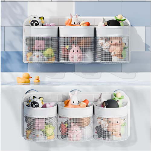 Mesh Bath Toy Holder Storage for Bathtub, Wide Opening and Large Capacity Bath Toy Organizer for Easy Access to Kids Bath Toys, Quick Drying Bath Toy Net for Tub Bathroom Toy Storage