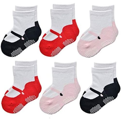 EPEIUS Unisex Baby Girls Boys Non-Slip Socks (Set of 6)