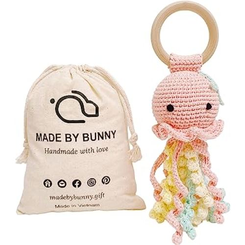 Bunny White Bunny rattles Toy for Young Children, Handmade Woolen Toy with Strict Quality Testing Process, Usable as House Decoration (Jellyfish)
