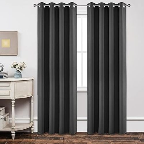 Joydeco Dark Grey Blackout Curtains 72 Inch Length, 72 Inch Curtains for Bedroom, Thermal Insulated Long Curtains & Drapes 2 Burg, Room Darkening Grommet Drapes for Living Room Window, 2 Panels Set