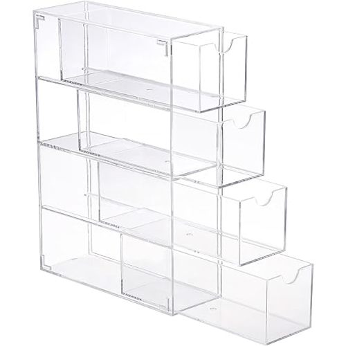 Hipiwe Acrylic Drawer Organizer Clear Desktop Drawers Box with 4 Pull Out Drawers Sunglasses Display Organizer Compact Storage Drawer case box for Sunglasses Eyeglass Jewelry Perfume Vanity