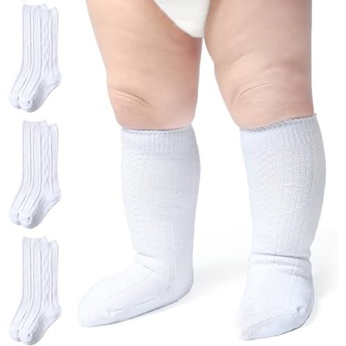 Baby Knee High Socks Girls Newborn Socks Boys Infant Tube Socks Cable Knit Knee High Stockings 0-3/3-6/6-12 Months 3/6 Pairs