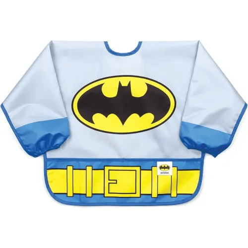 Bumkins Sleeved Bib for Girl or Boy, Baby and Toddler for 6-24 Mos, Essential Must Have for Eating, Feeding, Baby Led Weaning Supplies, Long Sleeve Mess Saving Food Catcher, Batman DC Comics