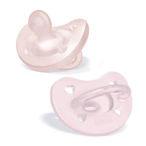 Chicco PhysioForma 100% Soft Silicone One Piece Pacifier for Babies 0-6 Months | BPA & Latex Free | Reusable Case | Soft Pink, 2pk