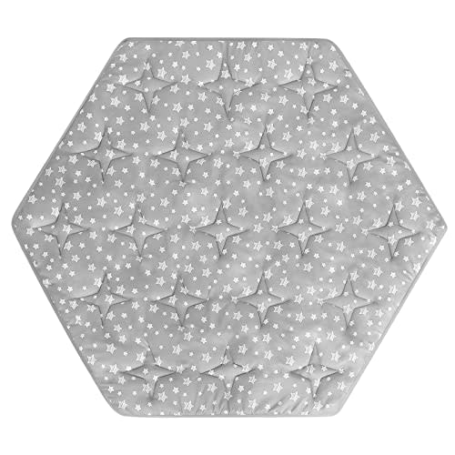 Hexagon Playpen Mat Compatible with POP 'N GO Baby Playpen, 59 Inch Hexagon Mattress Pad, Non Slip and Cushion Play Mat Grey with Star Print