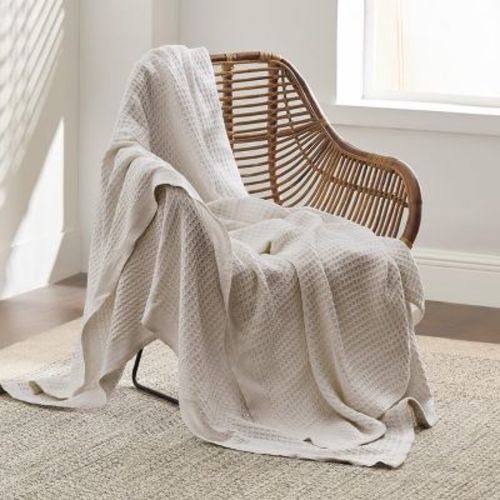 Waffle Weave 100% Cotton Blanket Solid King Size Light Beige - Bedsure