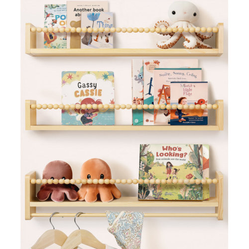 Latitude Run® Nursery Solid Wood Floating Shelves Pine Wooden Bookshelf for Wall 23inch (Set of 3) | Wayfair
