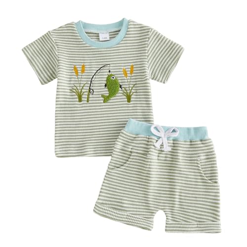 MERSARIPHY Toddler Baby Boy Girl Summer Clothes Embroidery Stripe T-shirt Tops Shorts Sets 6 12 18 Months 2T 3T Casual Outfit