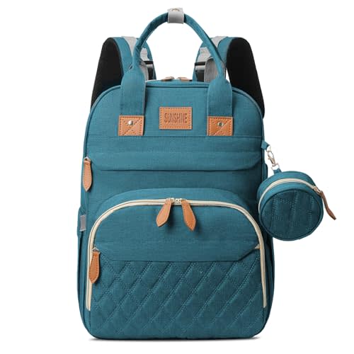 JSTPRO Large Diaper Backpack with Changing Station, Unisex, Lightweight Waterproof Diaper Bag with Insulated Pockets and USB Charging Port, Cyan