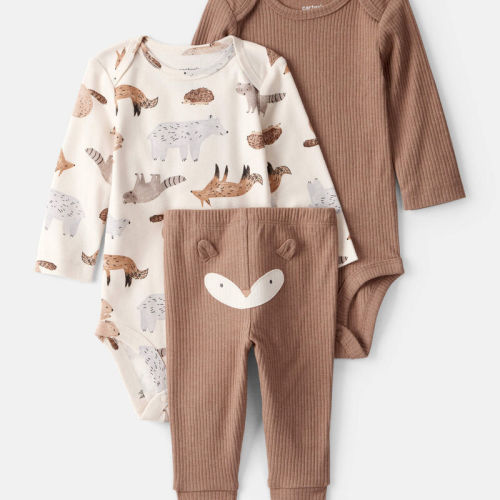 White/Brown Baby Boy 3-Piece Fox Print Long-Sleeve Bodysuits & Pant Set - White/Brown | Carter’s Oshkosh Canada