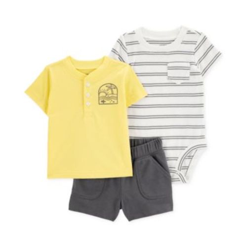 Baby Boys Cotton Little Shorts, T-Shirt & Bodysuit, 3 Piece Set