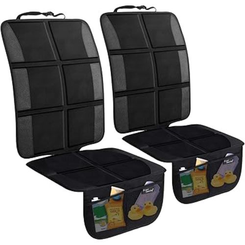 Car Seat Protector, 2 Pack Large Car Seat Protectors for Child Baby Car Seat with Organizer Pockets, Thick Padding Waterproof Car Seat Protector, Auto Vehicle Leather Seats Dog Mat Cover Pads, Black
