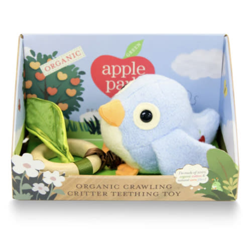 Apple Park Organic Crawling Critter Teething Toy - Blue Birdy