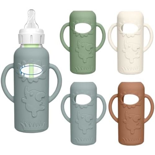 4 Pack Silicone Sleeves for Dr. Brown's Glass Baby Bottles -Drop Protection Easy-Grip Baby Bottle Sleeves Holder with Handles, Compatible with Dr. Brown's Newborn Glass Bottles 8 oz/250 mL