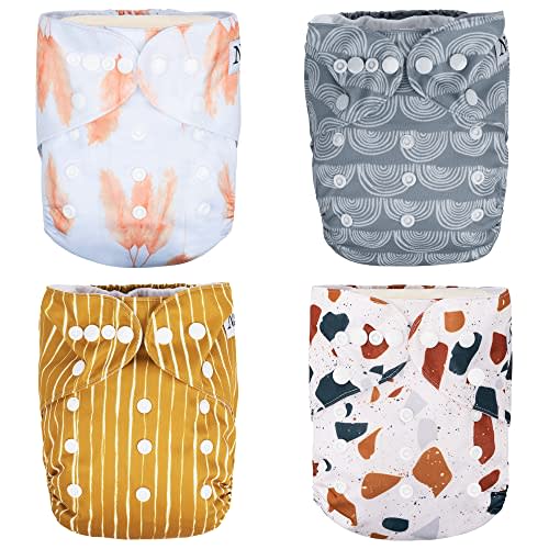 Nora's Nursery Cloth Pocket Diapers 4 Pack with 4 Inserts - Waterproof Cover, Washable, Reusable & One Size Adjustable Pocket Diapers for Newborns and Toddlers - Fan Faves