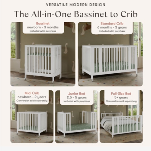 Babyletto Rolli 9-in-1 Convertible All-Stages® Crib with Bassinet & Toddler Bed Conversion Kits