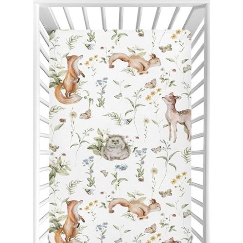 CaTaKu Woodland Cute Animals Crib Sheets for Girls Boys,Baby Crib Fitted Sheets for Mini Crib and Toddler Mattress, Soft Baby Nursery Bed Sheets Neutral 28"x 52"