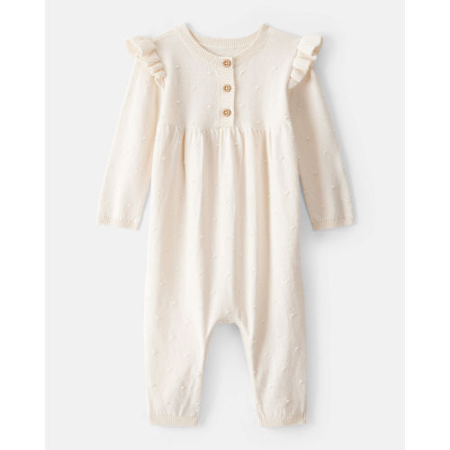 Baby Girl Cotton Long-Sleeve Jumpsuit - White
