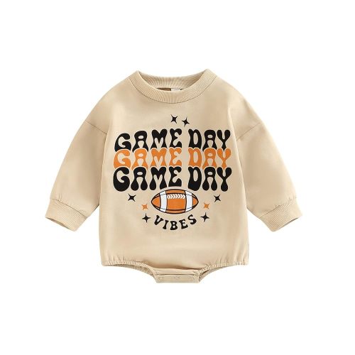 MERSARIPHY Baby Football Sweatshirt Romper Outfit Infant Girl Boy Funny Letter Long Sleeve Bodysuit Fall Winter Clothes