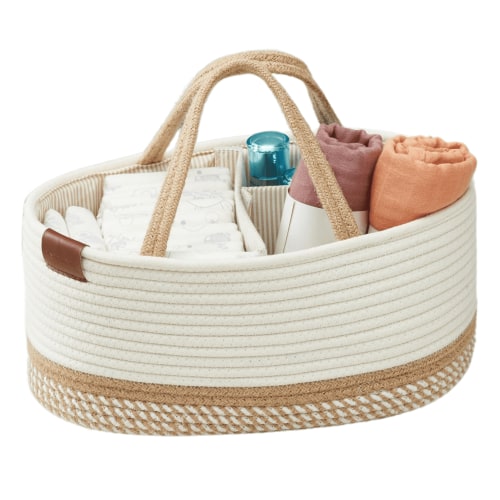 DECOMOMO Large Diaper Organizer, Diaper Caddy, Diaper Caddy Organizer, Spiral Beige & White