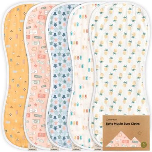 Keababies 5pk Organic Softe Muslin Burp Cloths For Baby Girls And Boys, Large Absorbent Burping Cloths For Babies, Baby Burp Clothes (petals)