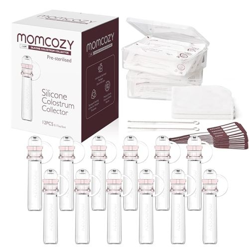 Momcozy Colostrum Collector Reusable Breast Milk Collector with Storage Case and Cotton Wipe, Portable Colostrum Container BPA Free, Multi-Use Collector 5ml-12pcs - 12 Count