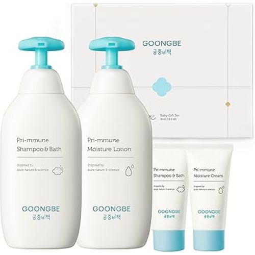GOONGBE Baby Skin Care Gift Set - Korean Baby Skincare & Bath Time Essentials - Shampoo & Bath, Moisutre Lotion, Cream - Hydrating & Nourishing, 4 Items