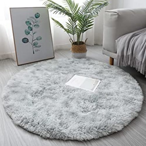 MIEMIE 4x4 Soft Round Area Rug for Bedroom Modern Fluffy Circle Rug for Kids Girls Baby Room Indoor Plush Circular Nursery Rugs Cute Cozy Area Rugs for Living Room, Light Grey