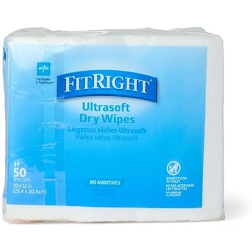 Medline Ultrasoft Dry Baby Wipes, Gentle Disposable Cleansing Cloths, 500 Count, Dry Wipe Size is 10 x 12 inches, Great for Sensitive Skin and can be used as Baby Washcloths, Incontinence Wipes