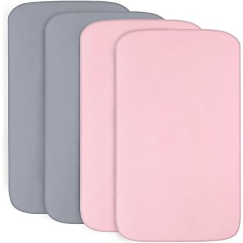 4-Pack Fitted Crib Sheets for Boys and Girls - Breathable, Soft Microfiber Baby Sheets in Dark Grey & Pink