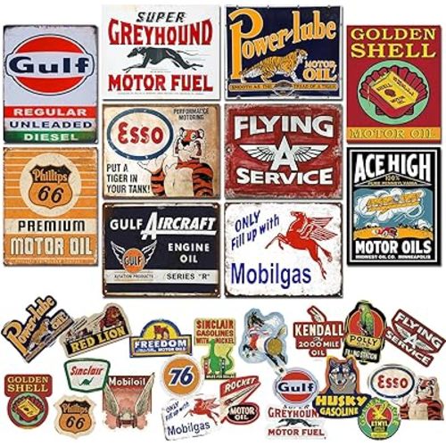 10Pcs Vintage Garage Signs For Men Wall Decorations Old Car Shop Posters Oil And Gas Station Sign Man Cave Decor,Posters For Room Aesthetic,Retro Wall Collage Kit Aesthetic Pictures,Vintage