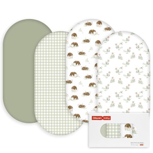 Gllquen Baby Bassinet Sheets 4 Pack, Breathable Cozy Fitted Mattress Sheet, Elastic Travel Crib Fashionable Pattern, Standard Cradle Safe Sheets for Baby Boys Girls 32"x16"(Forest Tale)
