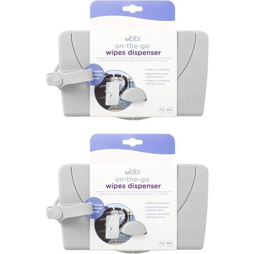 Ubbi On-the-Go Baby Wipes Dispenser, Portable Wipes Container for Travel, Diaper Bag Accessory Must Have for Newborns, Reusable Wipes Holder, Gray, Set of 2