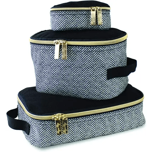 Itzy Ritzy Packing Cubes for Travel – Set of 3 Packing Cubes or Travel Organizers; Each Travel Cube Features a Mesh Top, Double Zippers and a Fabric Handle (Coffee and Cream)