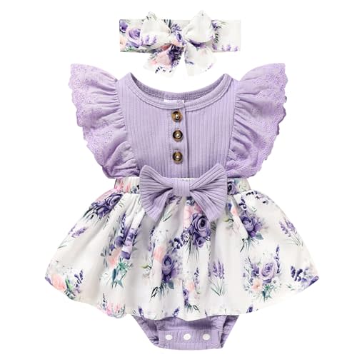 Sinhoon Baby Girl Clothes Newborn Ruffled Sleeveless Romper Floral Dreesy Bodysuit Heaedband 3pcs Baby Girl Summer Clothes