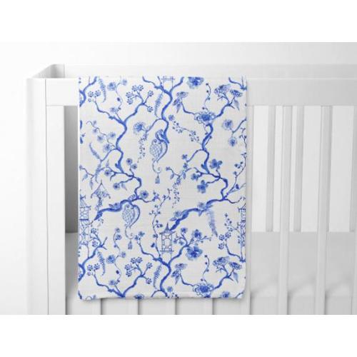 Chinoiserie Swaddle Blanket Blue and White Pagoda Baby Gift