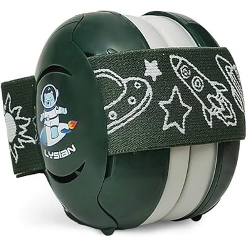 LYSIAN Baby Noise Reduction Earmuffs - Noise Cancelling Headphone for Infants Hearing Protection from Festival Concerts, Sport, Parade Fireworks, Travel, Plane - 25dB Dark Green
