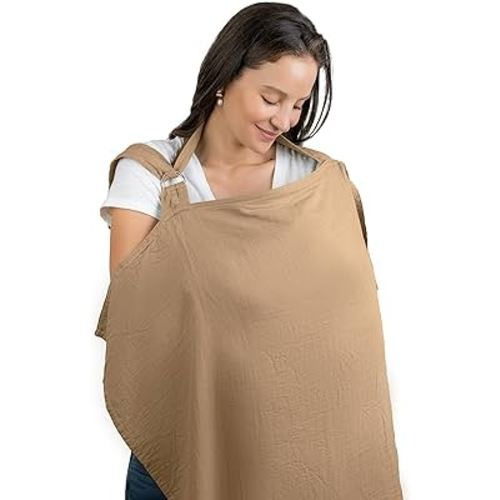 Muslin Nursing Cover for Baby Breastfeeding, Soft & Breathable Cotton Breastfeeding Cover for Mom with Rigid Hoop for Mother Nursing Apron by Comfy Cubs (Cedar)