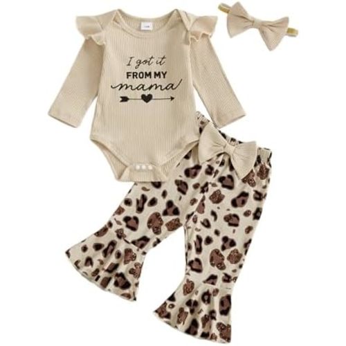 fhutpw Newborn Baby Girl Clothes Infant Rib Frill Long Sleeve Romper Flared Pants Headband Set 3pcs Fall Winter Outfits