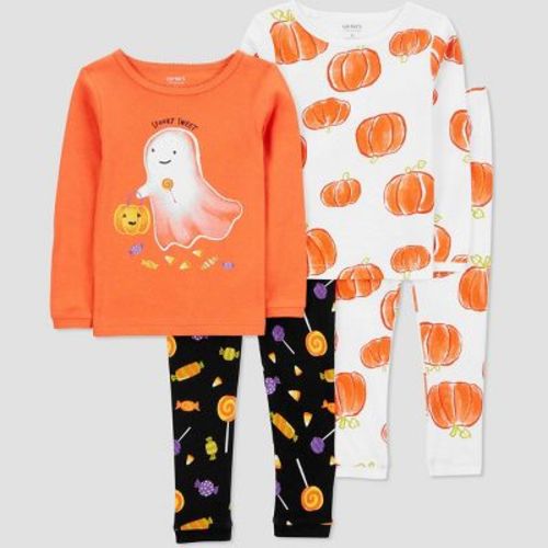 Carter's Just One You® Toddler Girls' Long Sleeve 4pc Halloween Ghosts and Pumpkins Pajama Set - Black/Orange/White 12M