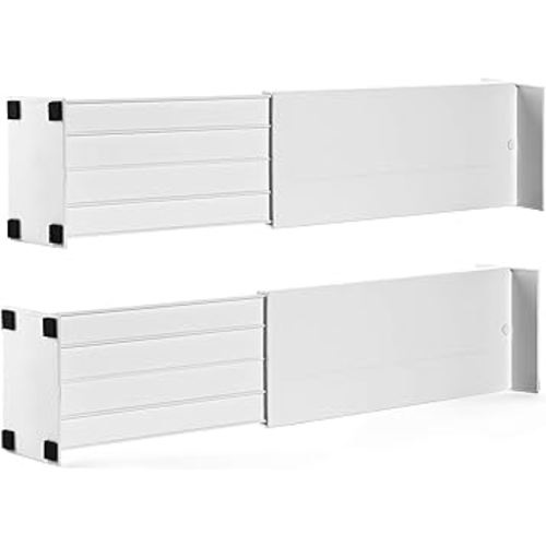 Dial Industries Adjustable Spring Loaded Drawer Dividers, Set of 2, White