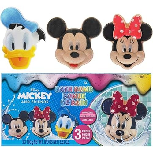 Mickey Minnie and Donald Duck Bath Bombs for Kids, Fun Bright Rainbow Colors, Berry Scented for Kids, Ages 3+, by Townley Girl
