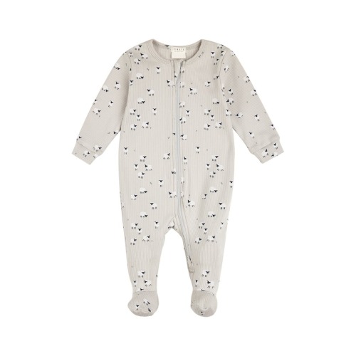 Sheep Print Cotton Rib Footed One-Piece Pajamas, 3M