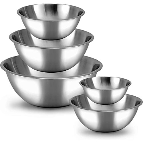 Meal Prep Stainless Steel Mixing Bowls Set, Home, Refrigerator, and Kitchen Food Storage Organizers | Ecofriendly, Reusable, Heavy Duty By WHYSKO - Silver