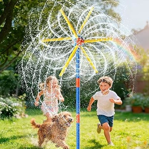 VATOS 59" Windmill Water Sprinkler Outdoor Yard Toy for Kids, New Upgrades Double-Sided with 6 Blades, 54 Spray Nozzles, 360° Spining Splash Summer Fun Play for Boys, Girls, Pets and Lawn Watering