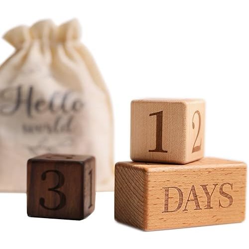 Promise Babe Milestone Blocks Set of 3, Baby Age Blocks for Monthly, Milestone Wooden Photo Props Set Perfect for Baby Shower and Keepsake (Blocks Style)